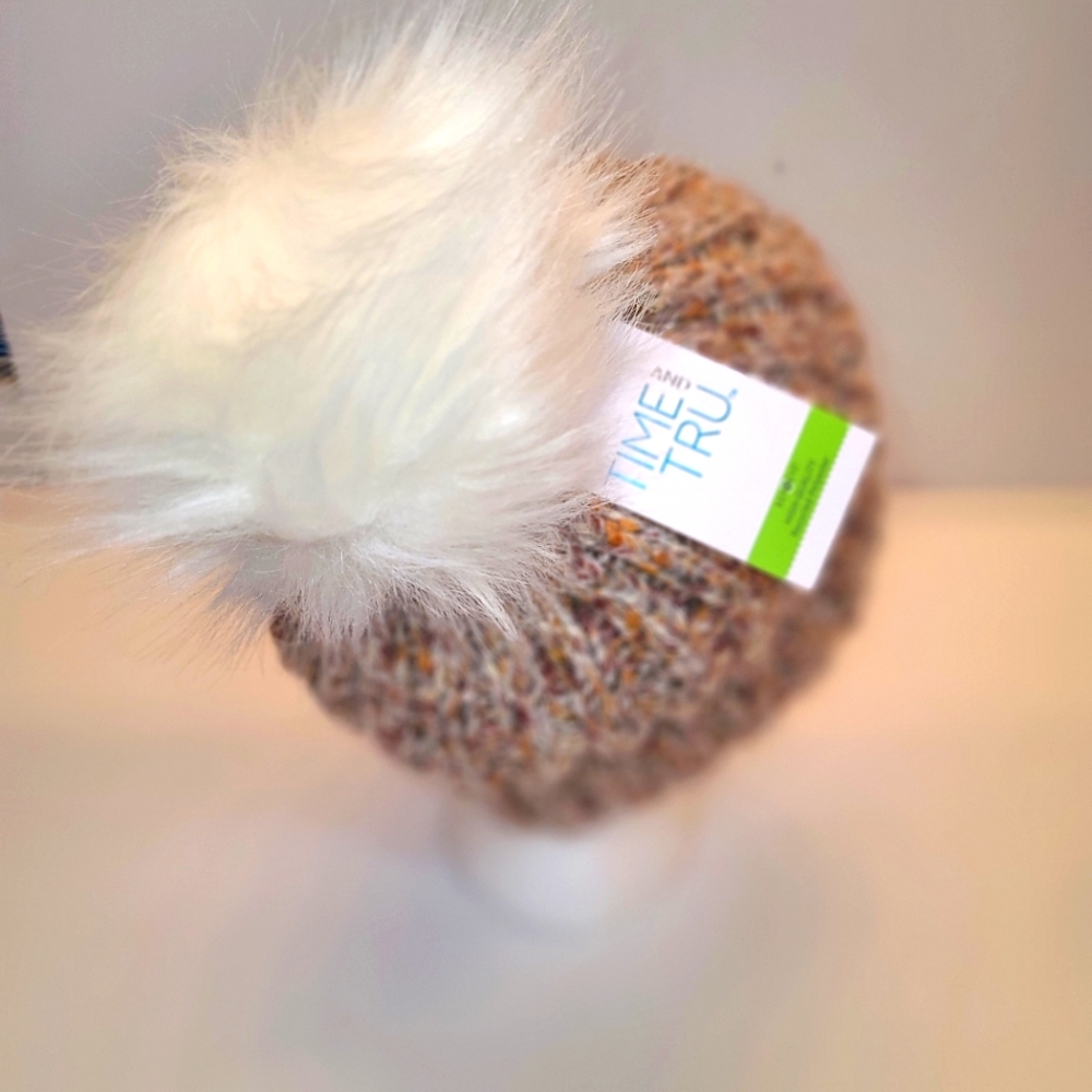Warm Beanie Tan Mix color Nit Pom Pom Velour lined Beanie… - Picture 5 of 6
